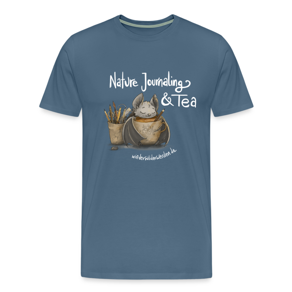 "Nature Journaling & Tea" Premium T-Shirt  (größeninklusiv) - steel blue