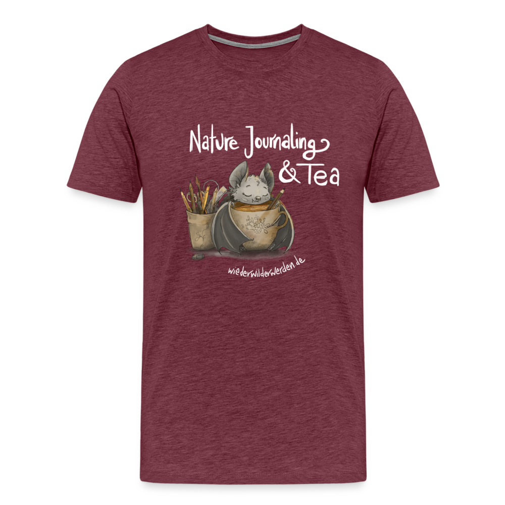 "Nature Journaling & Tea" Premium T-Shirt  (größeninklusiv) - heather burgundy