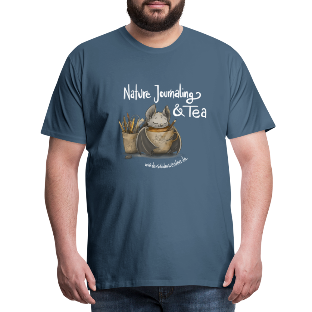 "Nature Journaling & Tea" Premium T-Shirt  (größeninklusiv) - steel blue