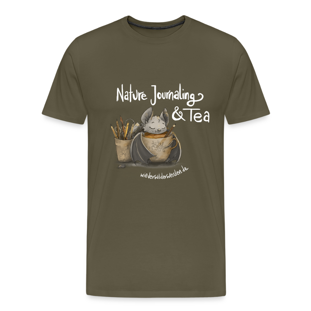 "Nature Journaling & Tea" Premium T-Shirt  (größeninklusiv) - khaki
