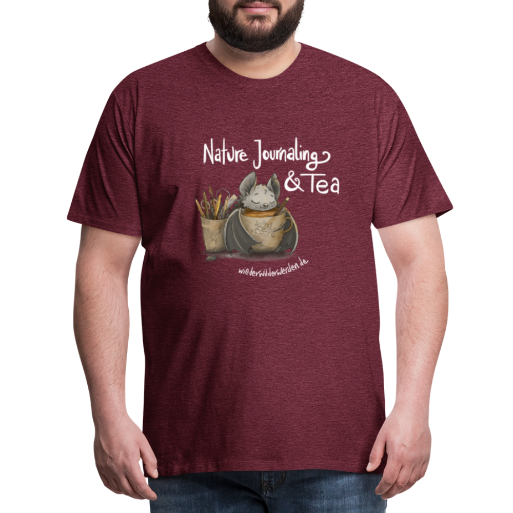 "Nature Journaling & Tea" Premium T-Shirt  (größeninklusiv) - heather burgundy