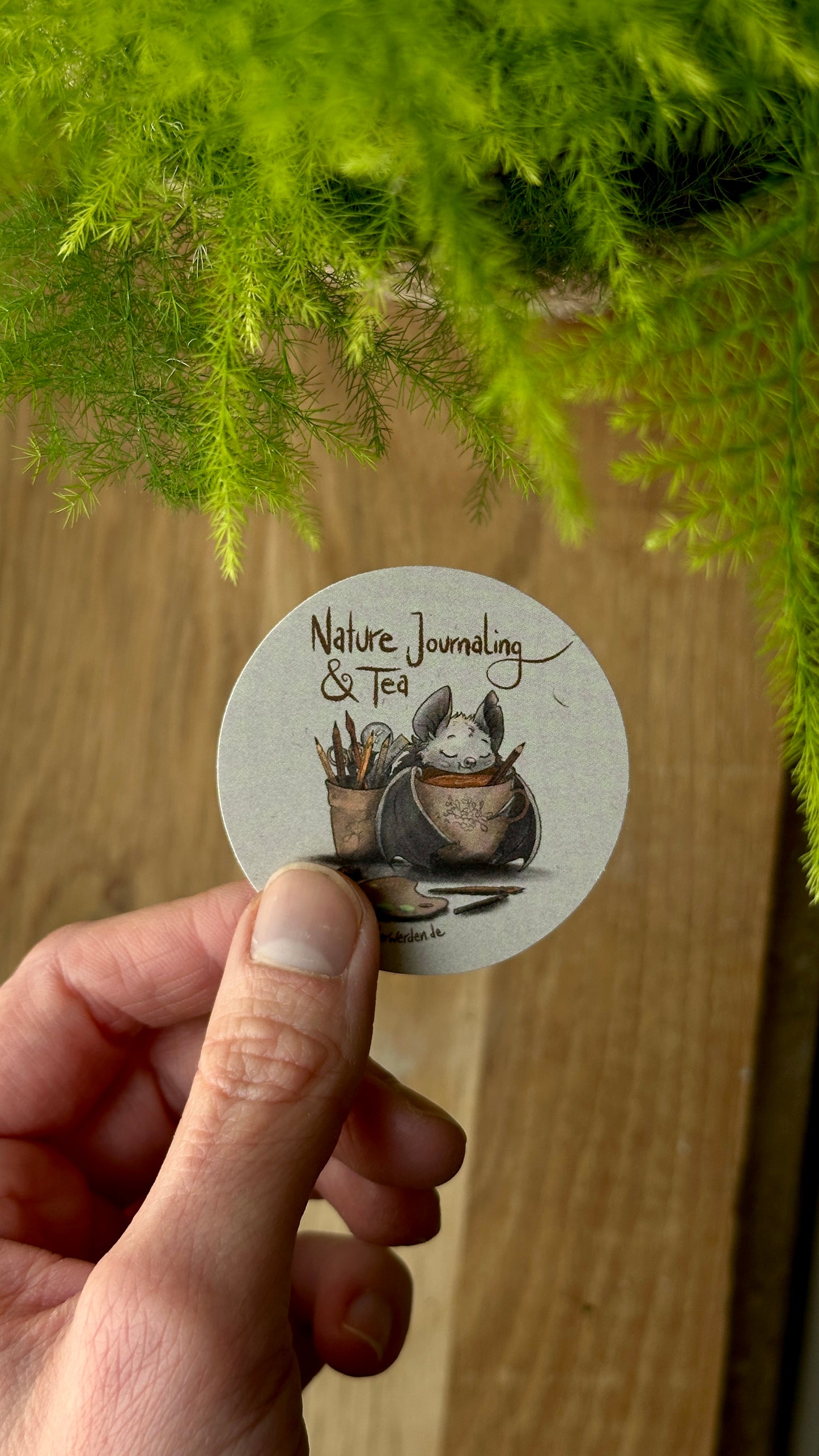 Sticker "Nature Journaling & Tea" beige, rund, 5cm (1 Stk.)