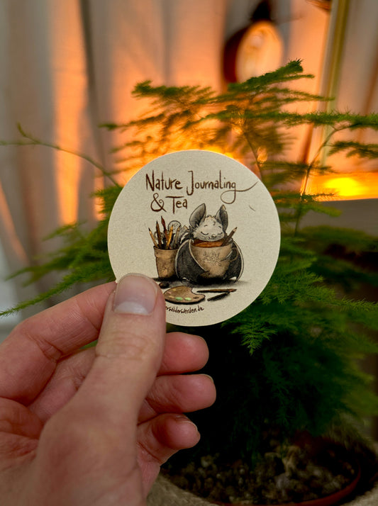 Sticker "Nature Journaling & Tea" beige, rund, 5cm (1 Stk.)